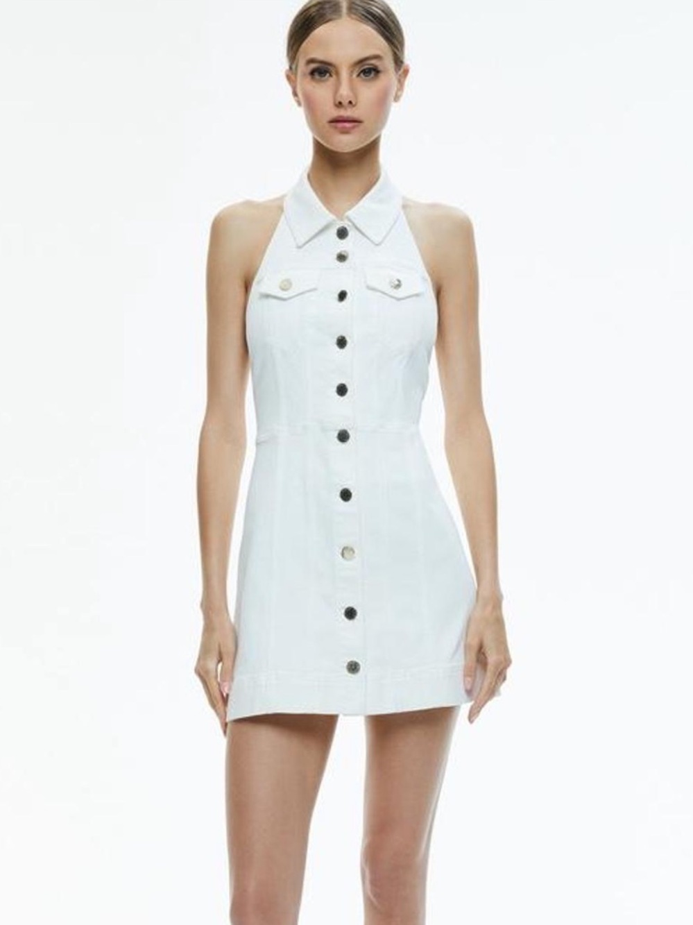 Alice and Olivia white halter denim mini dress